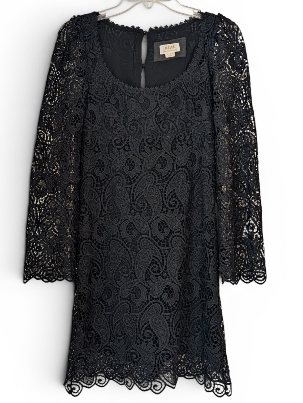 Maeve Black Lace Shift Dress with Scalloped Trim Size 0